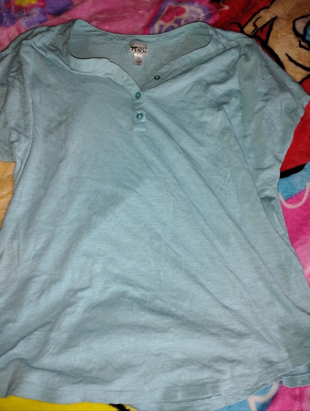 Basic Short Sleeve Henley T-Shirt - Light Aqua